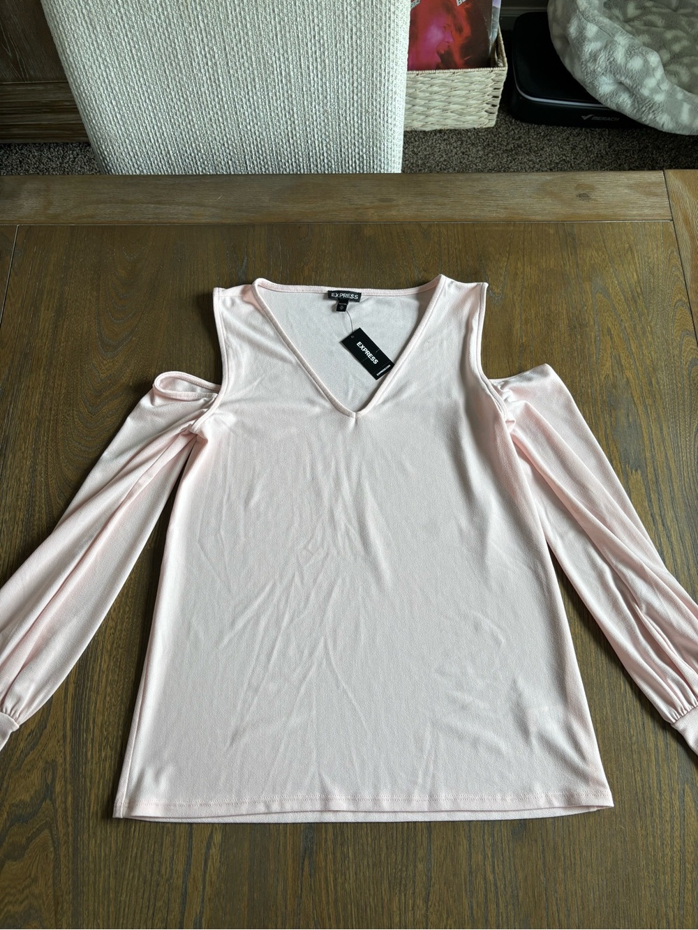 Express Light Pink Cold-Shoulder V-Neck Blouse